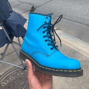 Dr. Martens sky blue patent leather